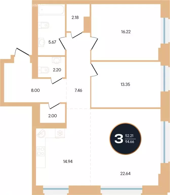 3-комнатная квартира: Уфа, улица Рихарда Зорге, 73/1 (95.6 м) - Фото 0