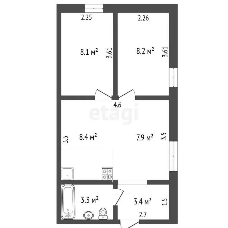 3-комнатная квартира: Якутск, микрорайон Борисовка-1, 4 (39.3 м) - Фото 1