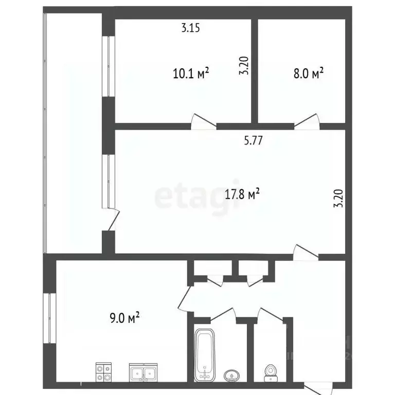 3-к кв. Калужская область, Ферзиковский муниципальный округ, Сугоново ... - Фото 1