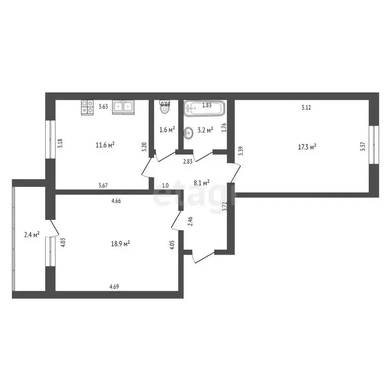 2-комнатная квартира: Саранск, Севастопольская улица, 56к2 (64 м) - Фото 0