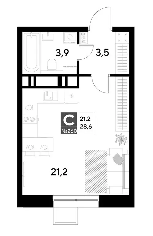 Квартира-студия: Омск, жилой район Снегири (28.6 м) - Фото 0