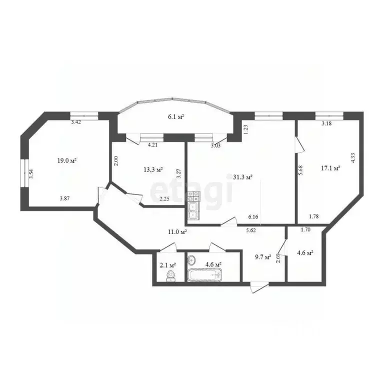 3-к кв. Тюменская область, Тюмень ул. Мельникайте, 127Ак1 (111.8 м) - Фото 2