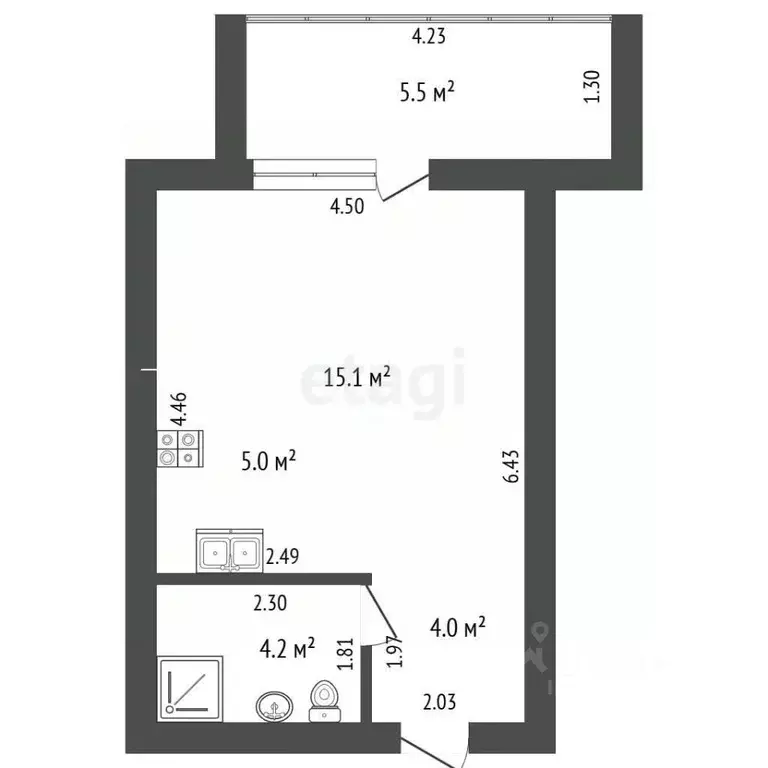 Студия Башкортостан, Стерлитамак ул. Рашита Кудашева, 1 (31.0 м) - Фото 0