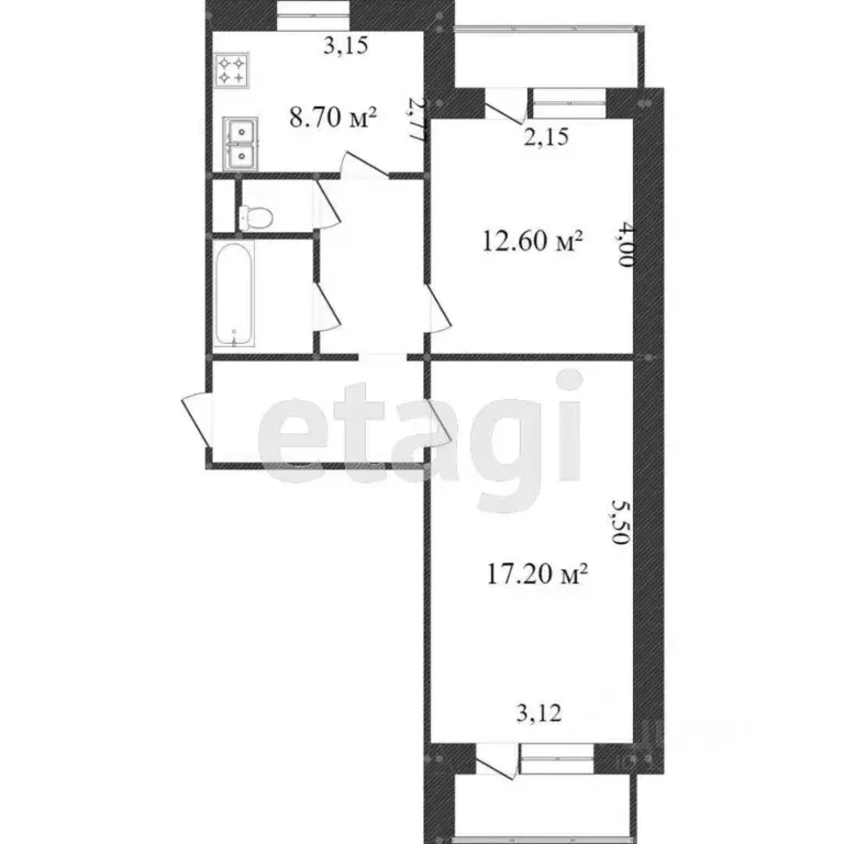 2-к кв. Белгородская область, Белгород ул. Есенина, 46 (51.0 м) - Фото 2