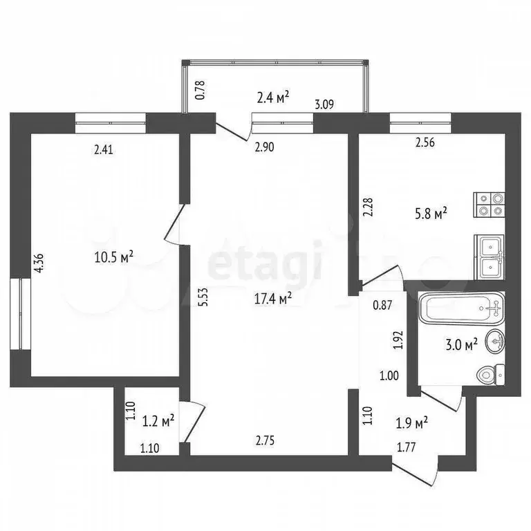 2-к. квартира, 39,8 м, 2/5 эт. - Фото 0