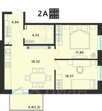 2-к кв. Псковская область, Псковский район, Завеличенская волость, д. ... - Фото 1