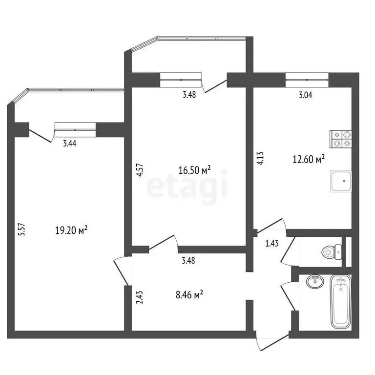 2-комнатная квартира: Тюмень, улица Пермякова, 84к3 (64.2 м) - Фото 0