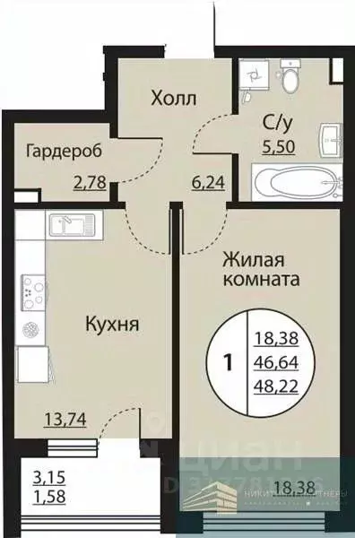 1-к кв. Воронежская область, Воронеж Московский просп., 138 (48.2 м) - Фото 0