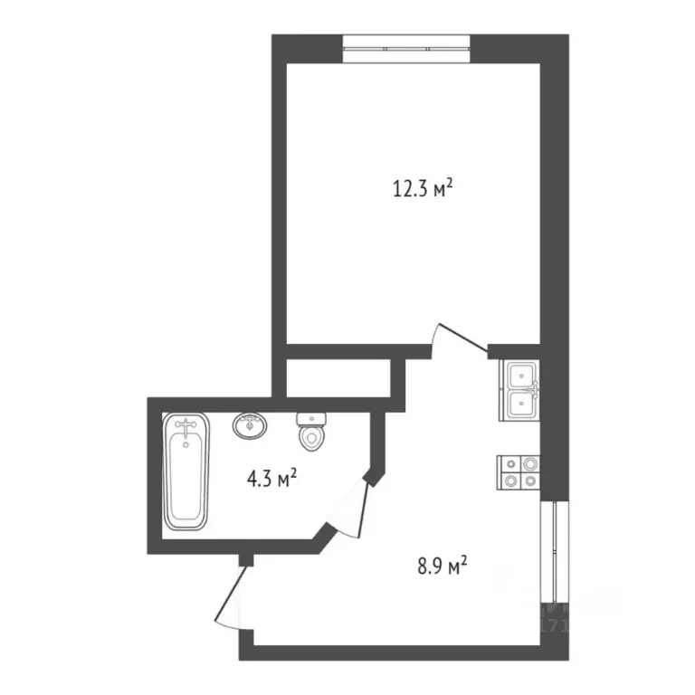 Студия Тюменская область, Тюмень ул. Тальниковая, 3 (26.0 м) - Фото 2