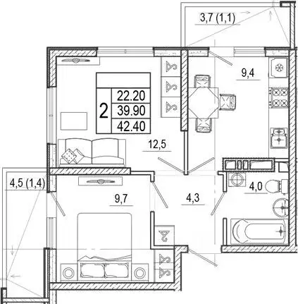 2-к кв. Краснодарский край, Сочи Кудепста мкр,  (42.4 м) - Фото 1