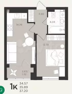 10 и более-к. квартира, 37,2 м, 2/4 эт. - Фото 1
