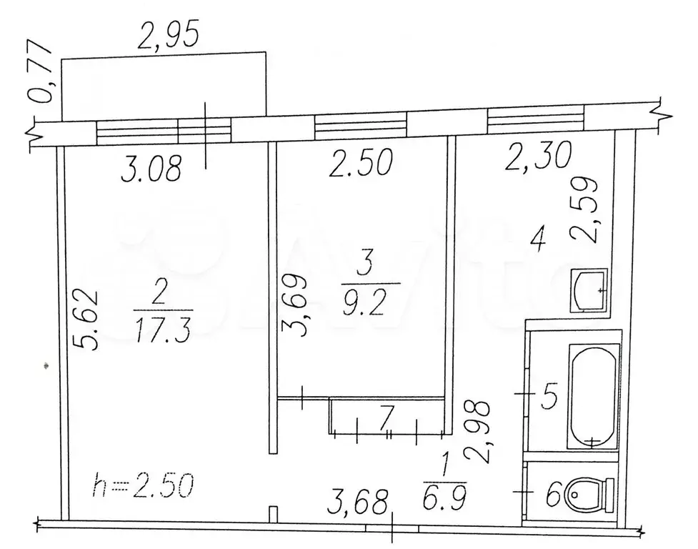 2-к. квартира, 43,8 м, 4/5 эт. - Фото 0