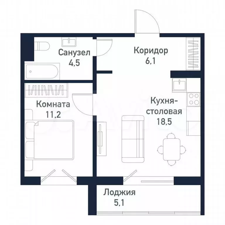 2-к. квартира, 45 м, 7/10 эт. - Фото 0