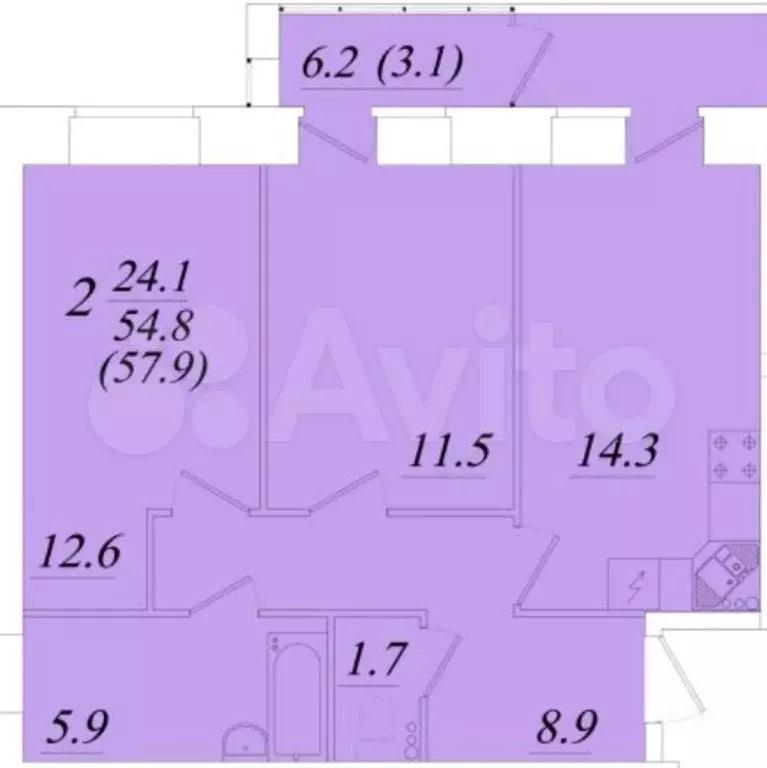 2-к. квартира, 58 м, 4/5 эт. - Фото 1