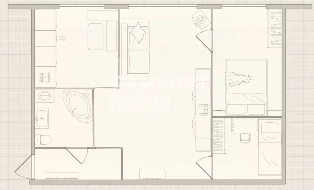 2-к кв. Омская область, Омск Спортивный проезд, 2 (43.1 м) - Фото 2