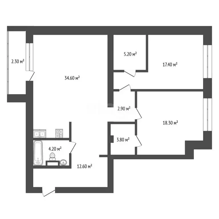 2-комнатная квартира: Тюмень, улица Седова, 19к1 (97.7 м) - Фото 1