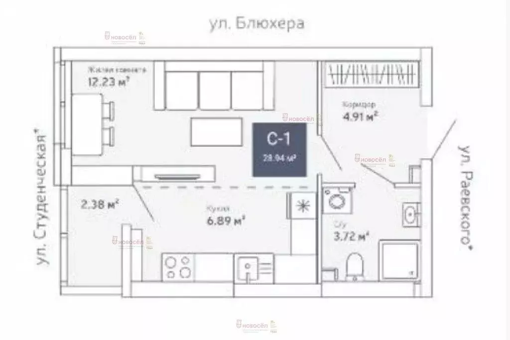 Квартира-студия: Екатеринбург, улица Блюхера, 40 (27 м) - Фото 1