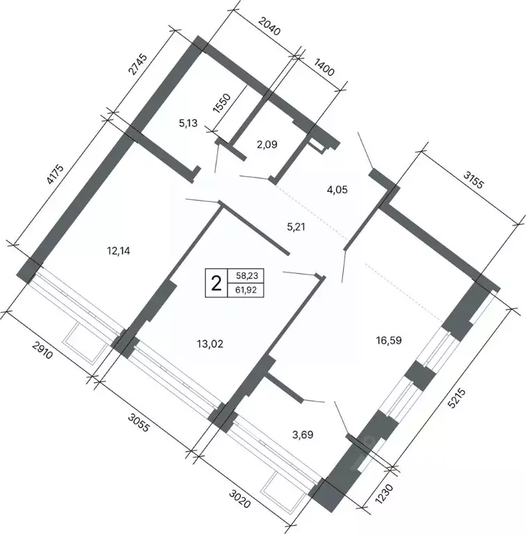 2-к кв. Свердловская область, Екатеринбург ул. Мира, 47/6 (61.3 м) - Фото 1