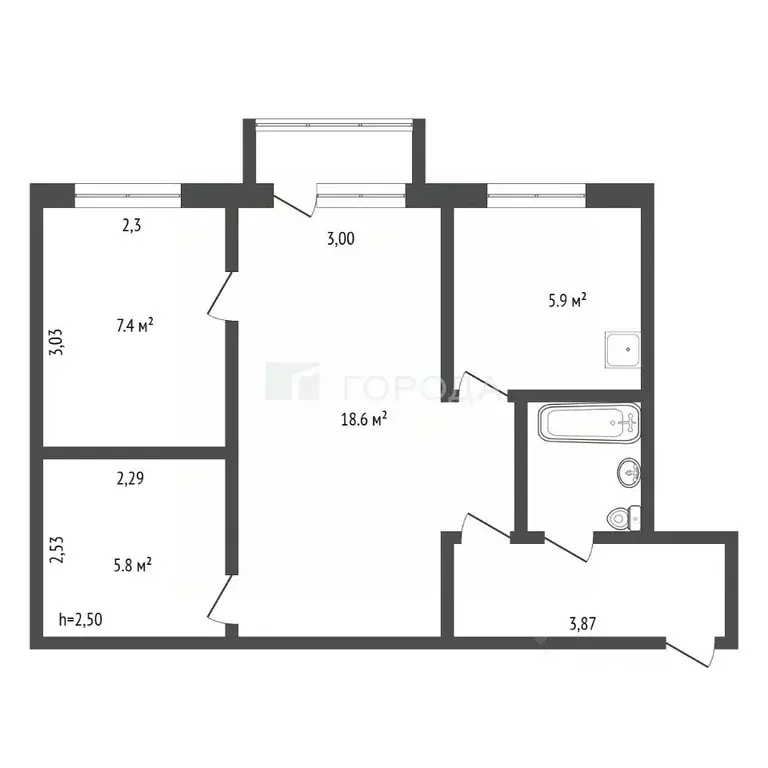 2-к кв. Кемеровская область, Новокузнецк ул. Тореза, 24 (44.6 м) - Фото 2