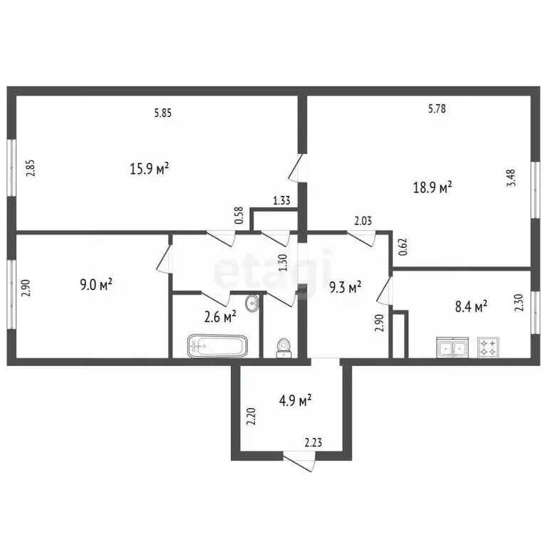3-к кв. Санкт-Петербург Наличная ул., 40К2 (70.2 м) - Фото 2