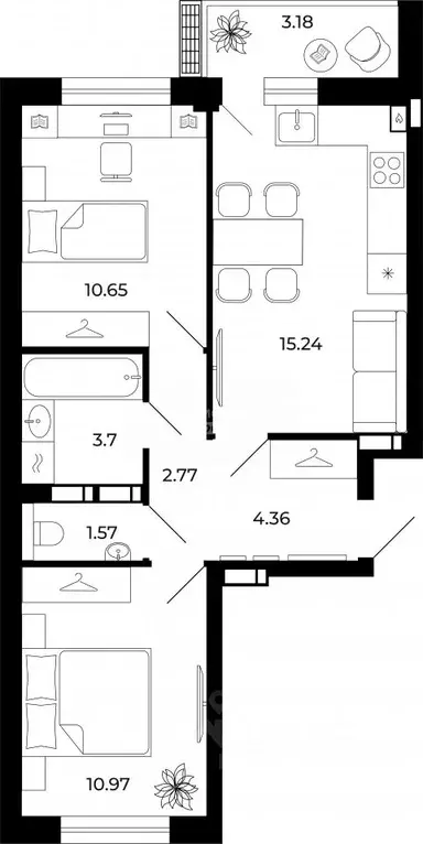 2-к кв. Липецкая область, Липецк Тракторный мкр,  (51.66 м) - Фото 1