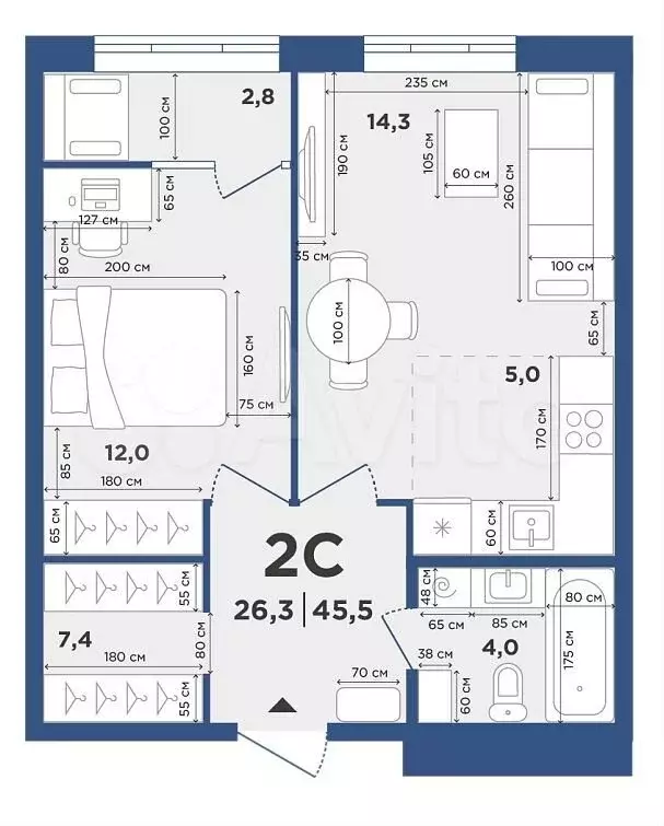 2-к. квартира, 45,5 м, 5/9 эт. - Фото 0