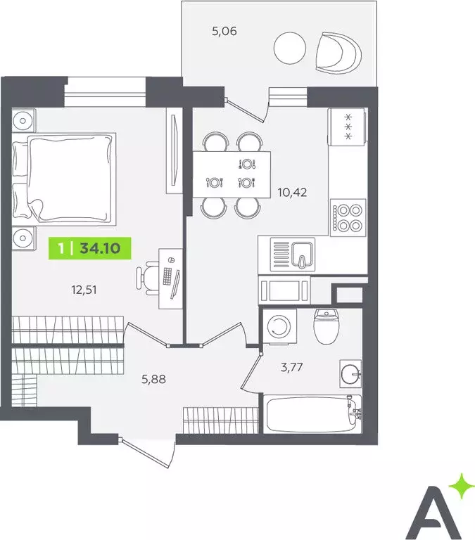 1-комнатная квартира: Кудрово, Солнечная улица, 10к1 (33.8 м) - Фото 1