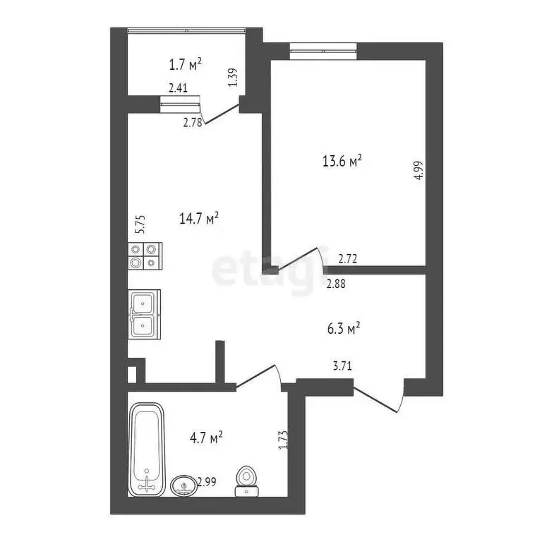 1-комнатная квартира: Зеленоградск, улица В. Гризодубовой, 1/3 (42 м) - Фото 0