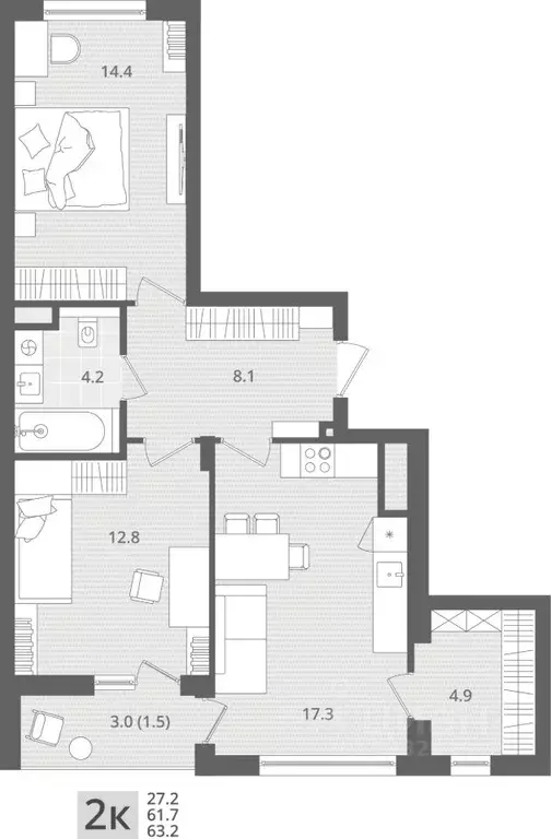 2-к кв. Калининградская область, Пионерский пос. Рыбное, Мо ре жилой ... - Фото 1