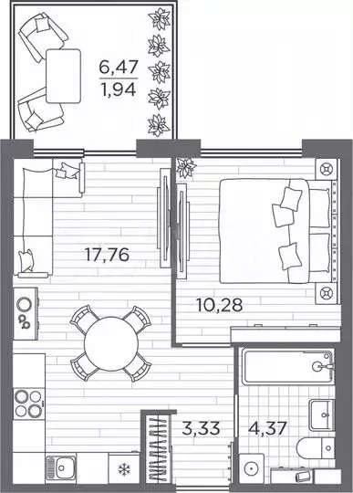 1-к. квартира, 37,7м, 1/5эт. - Фото 1