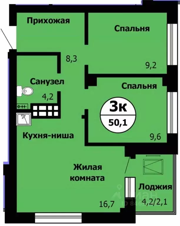 3-к кв. Красноярский край, Красноярск Лесопарковая ул., 43 (51.2 м) - Фото 0