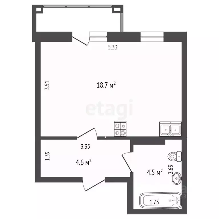 Студия Тюменская область, Тюмень Мелиораторов мкр, ул. Голышева, 24А ... - Фото 1