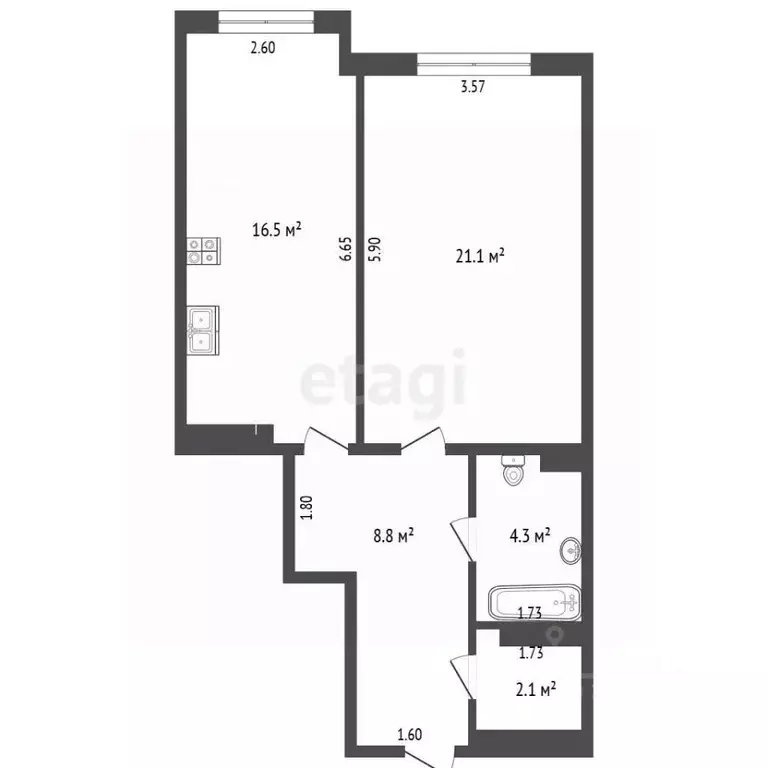 1-к кв. Севастополь ул. Генерала Крейзера, 10к2 (53.5 м) - Фото 2