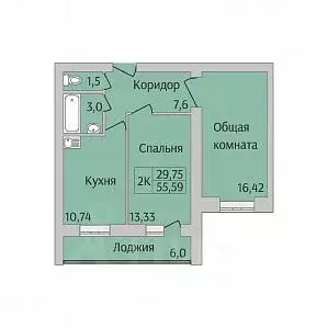 2-к кв. Новосибирская область, Новосибирск ул. Юности, 9 (55.59 м) - Фото 1