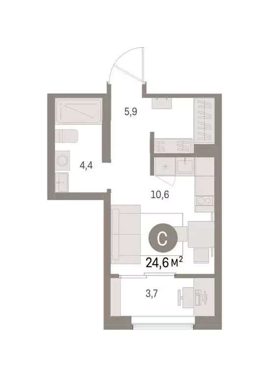 Квартира-студия: Курган, жилой район Центральный, ЖК Дом Кино (24.62 ... - Фото 2