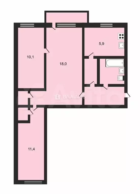 3-к. квартира, 55,6 м, 3/5 эт. - Фото 0