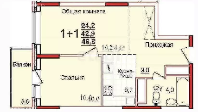 1-комнатная квартира: село Осиновая Гора, микрорайон Левобережный, ... - Фото 0
