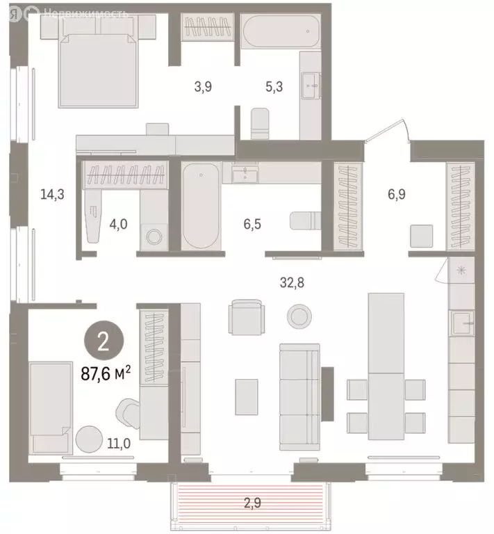 2-комнатная квартира: Тюмень, жилой комплекс На Минской (87.57 м) - Фото 1