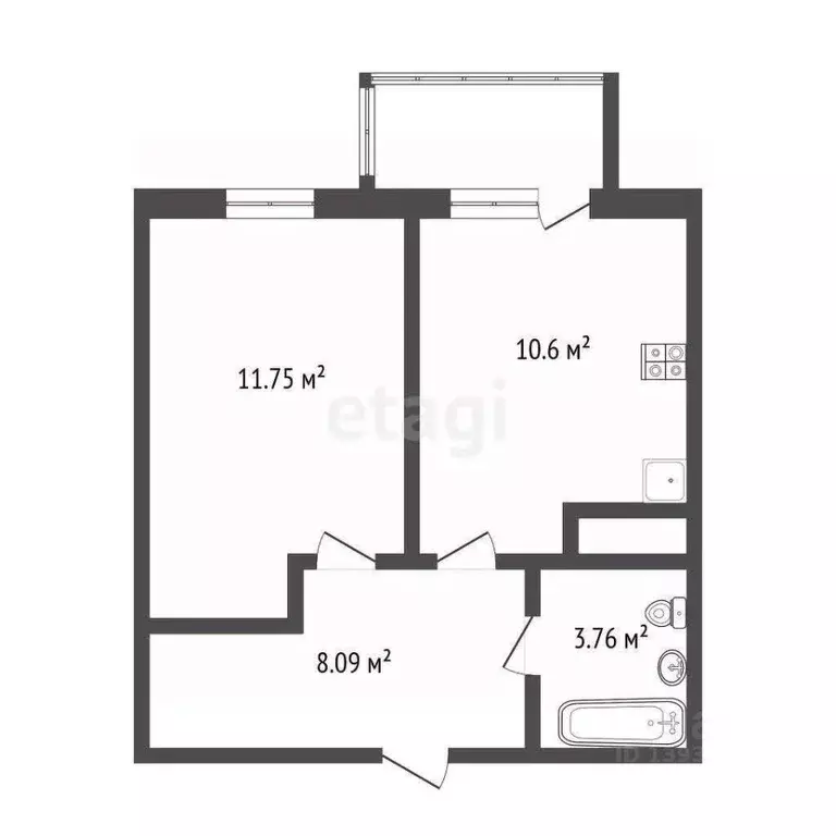 1-к кв. Тюменская область, Тюмень ул. Раушана Абдуллина, 2 (34.2 м) - Фото 1