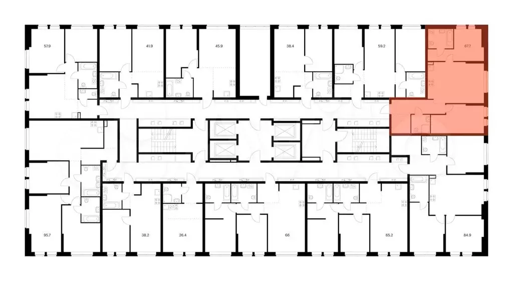 2-к. квартира, 67,7 м, 14/32 эт. - Фото 1