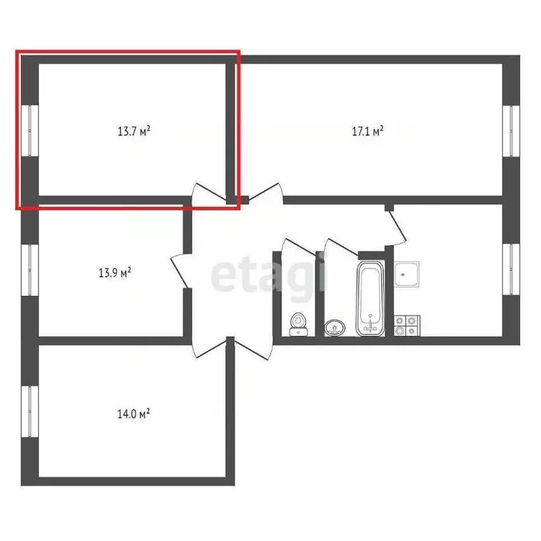 Комната Вологодская область, Вологда Петрозаводская ул., 26 (13.7 м) - Фото 1