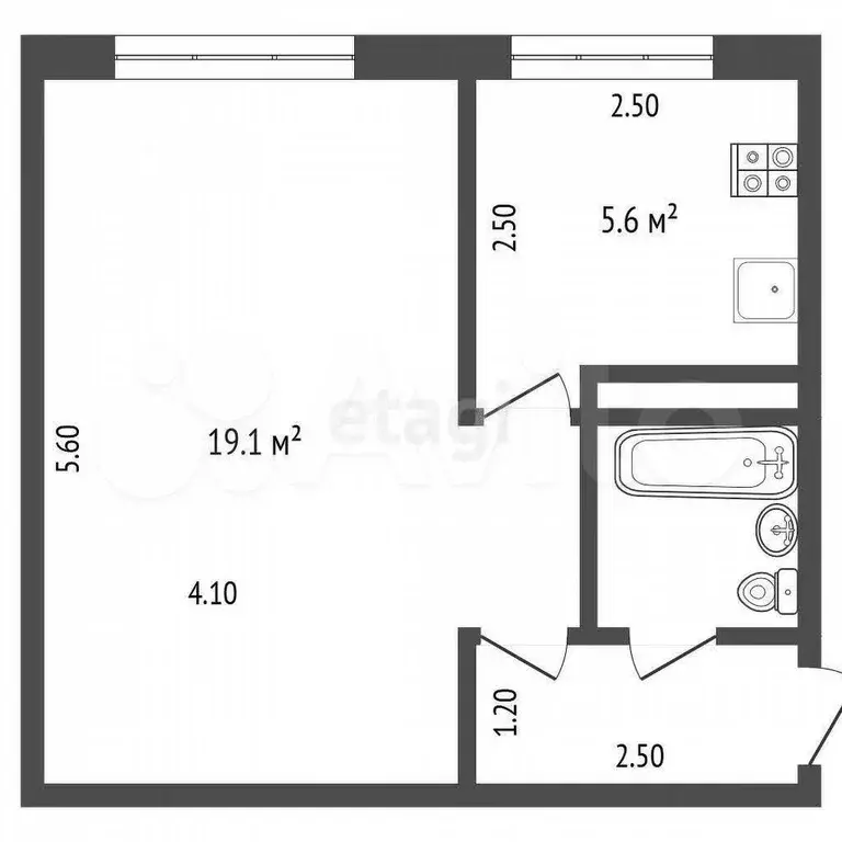 1-к. квартира, 30,8 м, 2/5 эт. - Фото 0