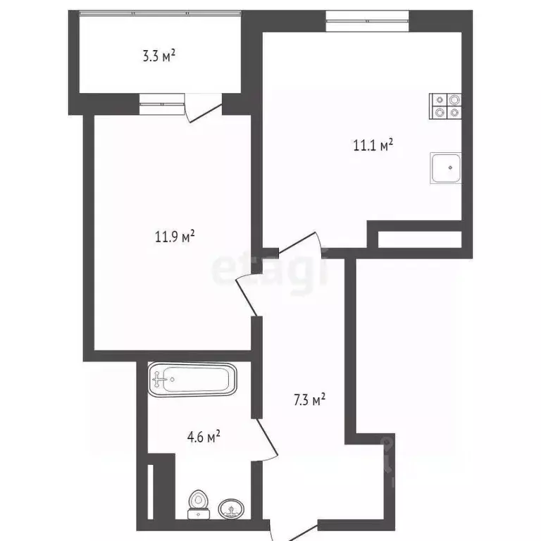 1-к кв. Тюменская область, Тюмень Интернациональная ул., 197В (34.7 м) - Фото 2