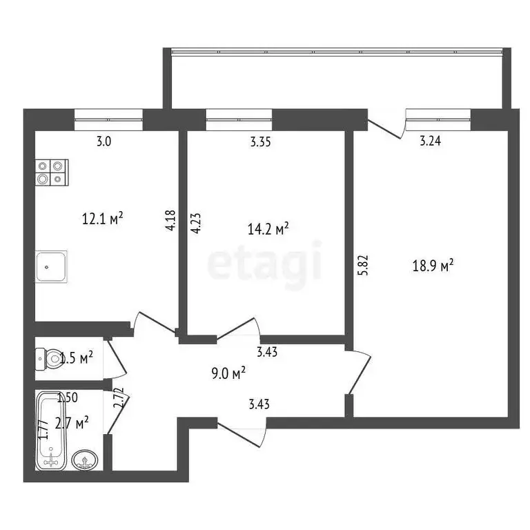 2-комнатная квартира: Ульяновск, проспект Гая, 20 (58.4 м) - Фото 0