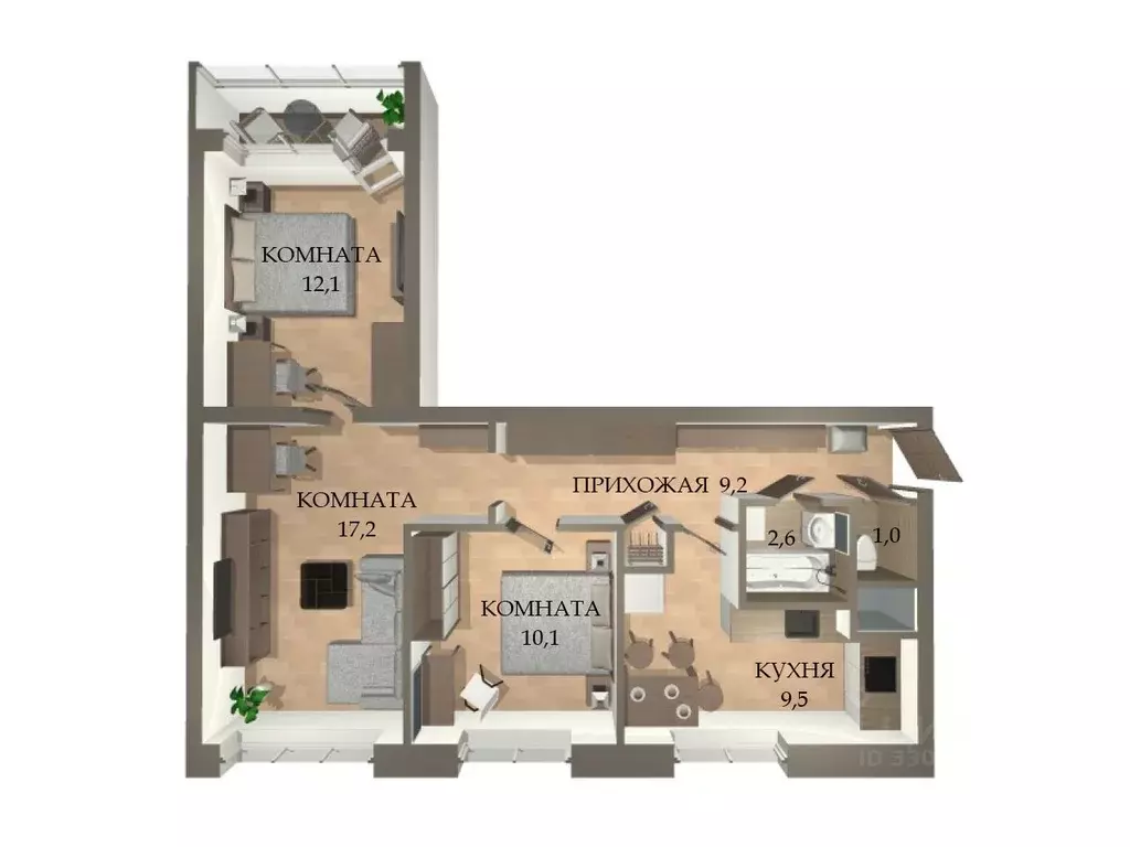 3-к кв. Санкт-Петербург Будапештская ул., 104К1 (62.1 м) - Фото 2