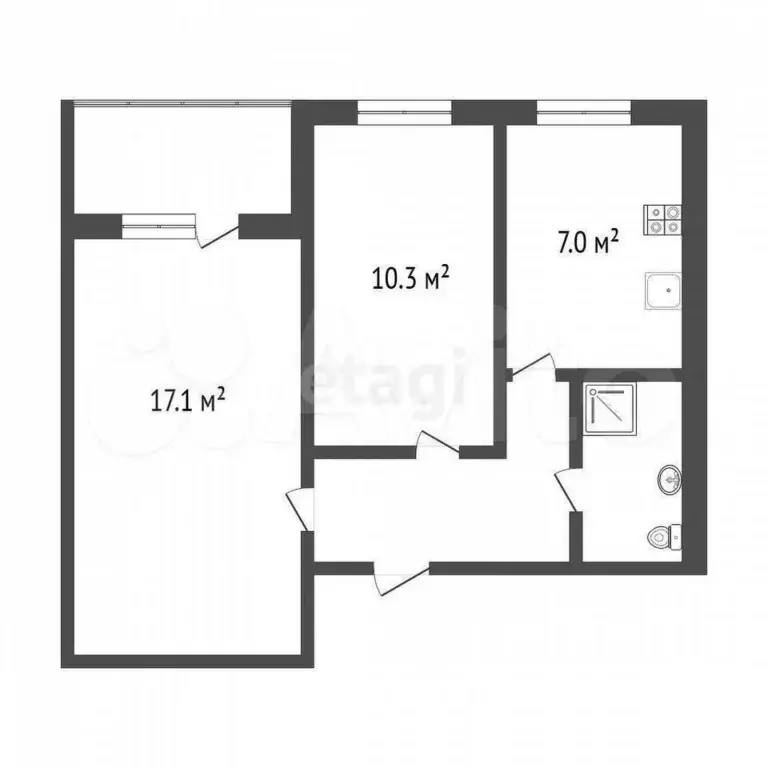 2-к. квартира, 43,2 м, 5/9 эт. - Фото 0
