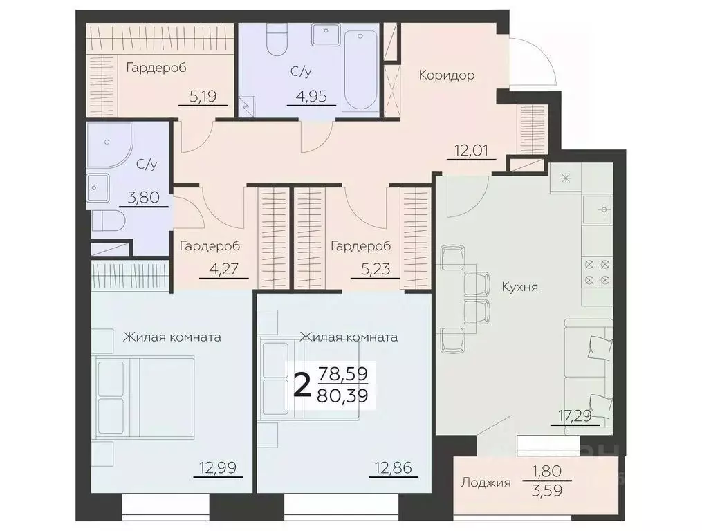 2-к кв. Воронежская область, Воронеж Ленинградская ул., 29Б (80.39 м) - Фото 0