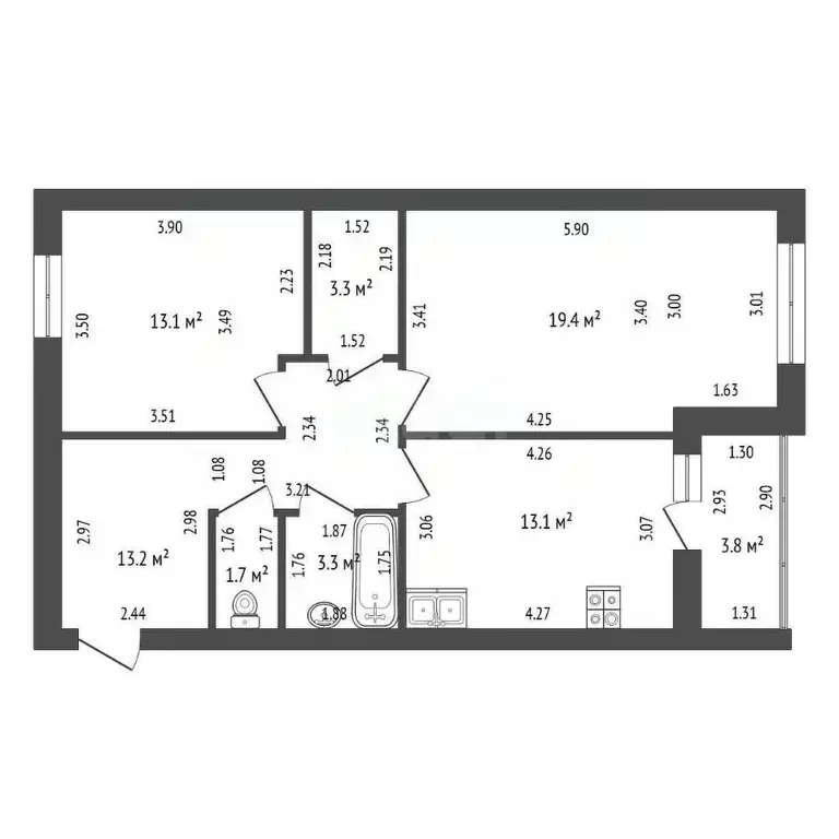 3-к кв. Башкортостан, Стерлитамак ул. Рашита Кудашева, 5 (67.1 м) - Фото 2