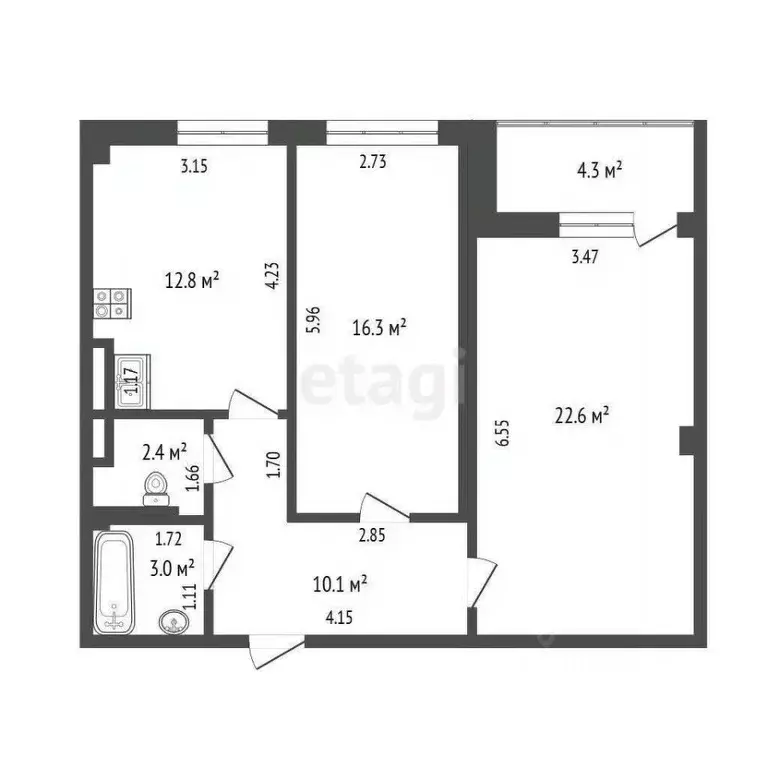2-к кв. Ростовская область, Ростов-на-Дону просп. 40-летия Победы, ... - Фото 1