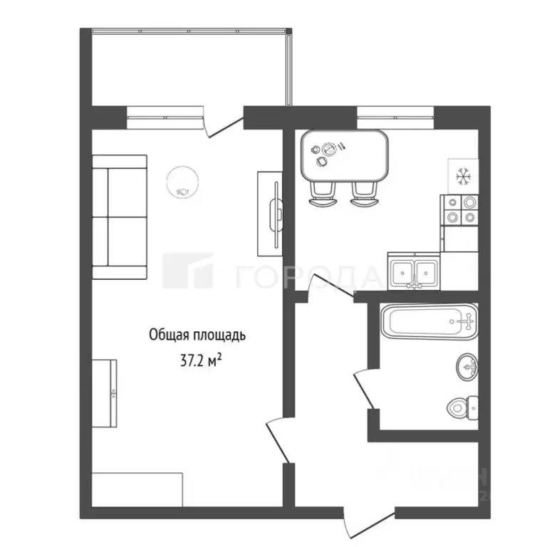 1-к кв. Новосибирская область, Новосибирск ул. Мясниковой, 26 (37.2 м) - Фото 2
